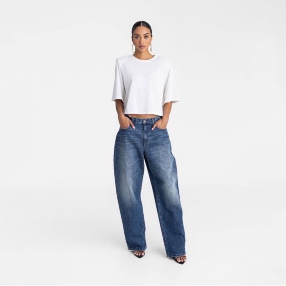 KBB Jeans Barrel Leg NWT by Kahlana Mid Rise Dark Wash Size 0 - Picture 3 of 13